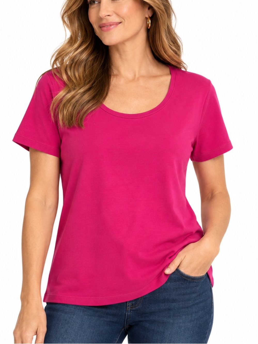Chico's True Color Tee Size XL Pink Short Sleeve Cotton Blend Tee Shirt